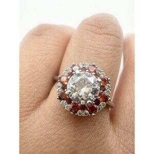Classic Halo Cocktail Ring with Orange and Clear Stones